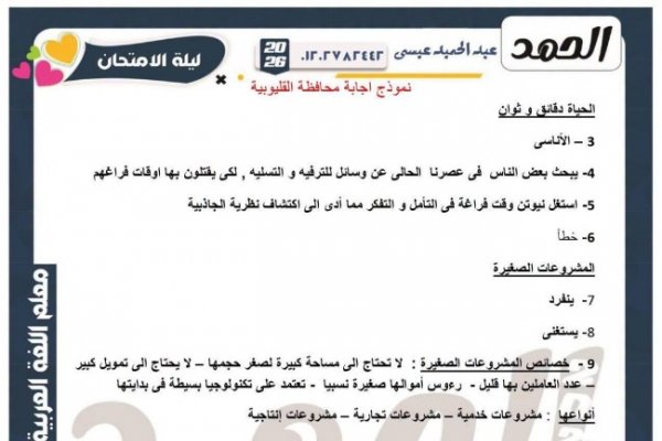راجع حلك.. نموذج إجابة امتحان العربي للشهادة الإعدادية 2026 محافظة القليوبية