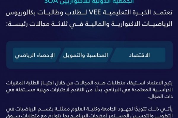 الجمعية الدولية للاكتواريين SOA تعتمد الخبرة التعليمية VEE لطلاب وطالبات بكالوريوس الرياضيات الاكتوارية والمالية بجامعة القصيم