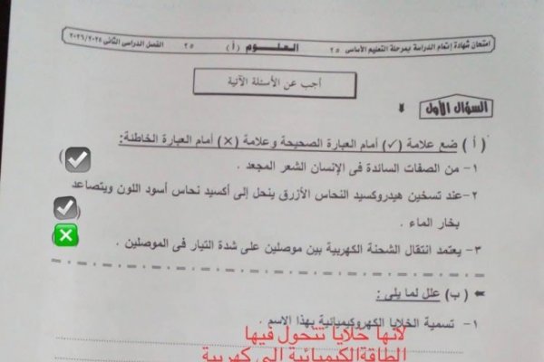 «عربي ولغات».. إجابات امتحان علوم الشهاده الاعداديه 2026 محافظة الجيزة الترم الثاني