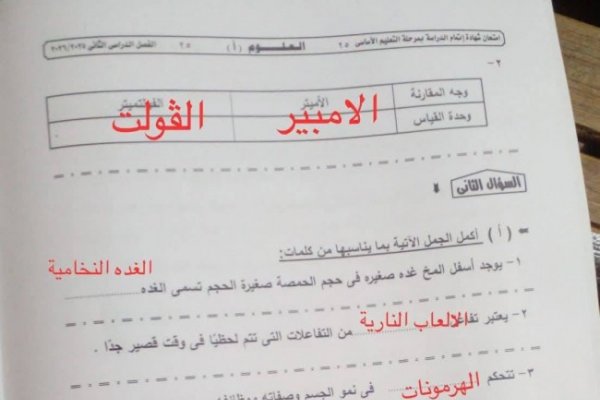 «عربي ولغات».. إجابات امتحان علوم الشهاده الاعداديه 2026 محافظة الجيزة الترم الثاني