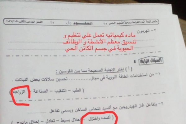 «عربي ولغات».. إجابات امتحان علوم الشهاده الاعداديه 2026 محافظة الجيزة الترم الثاني